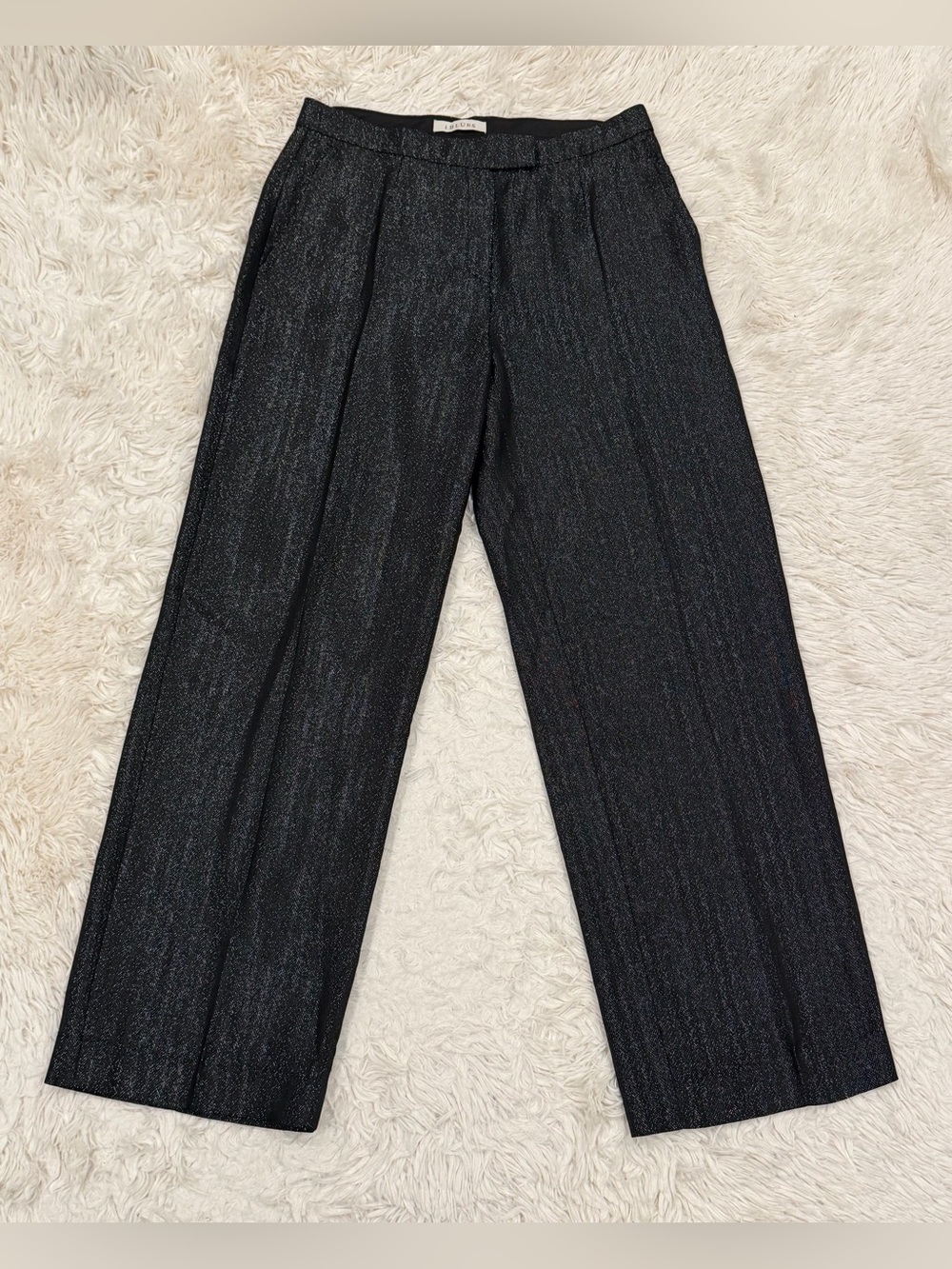 iBlues Max Mara Metallic Herringbone Wool Blend Trousers 6 Black Pants Italy